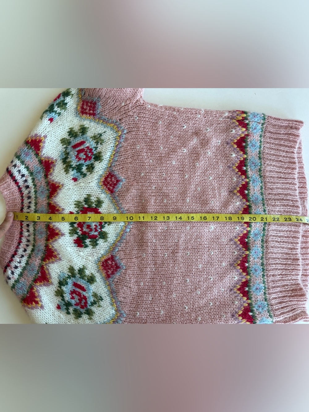 Sundance Irish Rose Fair Isle Wool Pink Button Down Cardigan Sweater Boho Size S - Picture 9 of 9